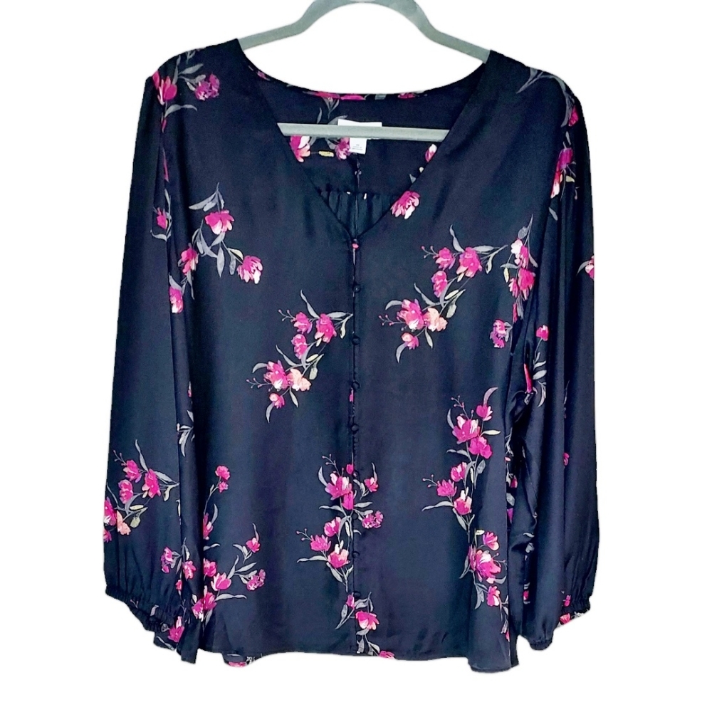 Ava & Viv Size 4X Feminine Floral Silky Balloon Sleeves Blouse NWT NEW